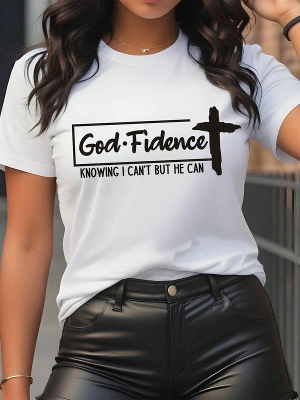 Women's Letter Graphic Print Round Neck Tee, Fashion Casual Short Sleeve T-shirt, Ladies Summer Clothes for Daily Wear