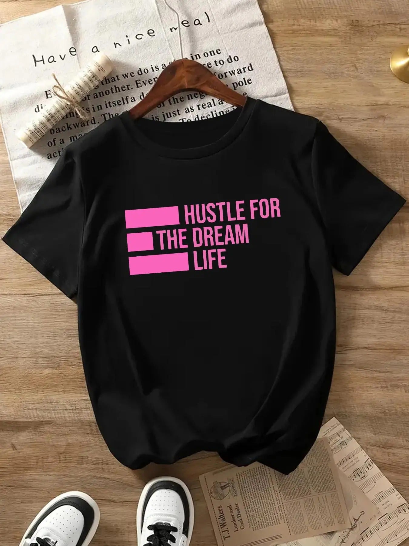 Women's Letter Print Round Neck Tee, Trendy Casual Short Sleeve T-shirt for Daily Wear, Ladies All Seasons Outfit Hoodie,...