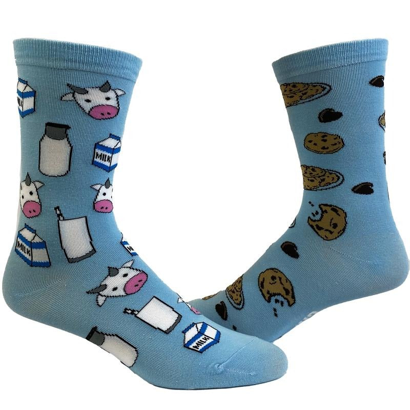 Women's Milk And Cookies Socks Funny Dessert Snack Graphic Novelty Footwear Funny Graphic Socks Comfortable Fitted Spandex Cotton