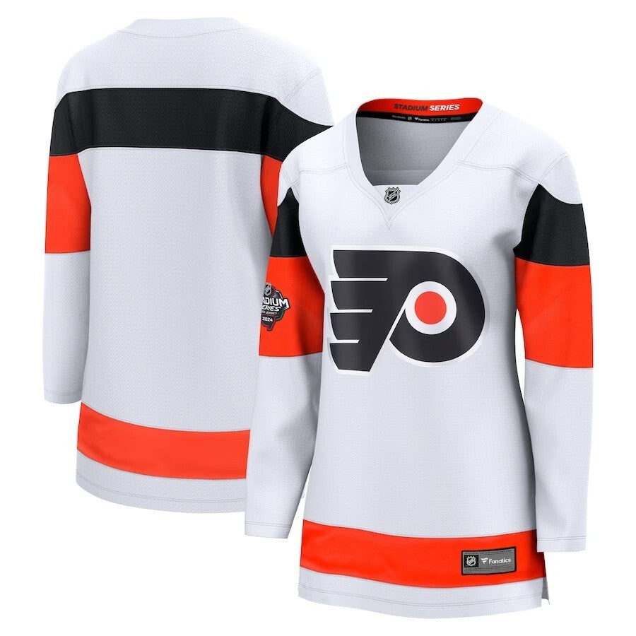 Women Philadelphia Flyers Fanatics Branded 2024 NHL Stadium Series Breakaway Jersey – White Style 2