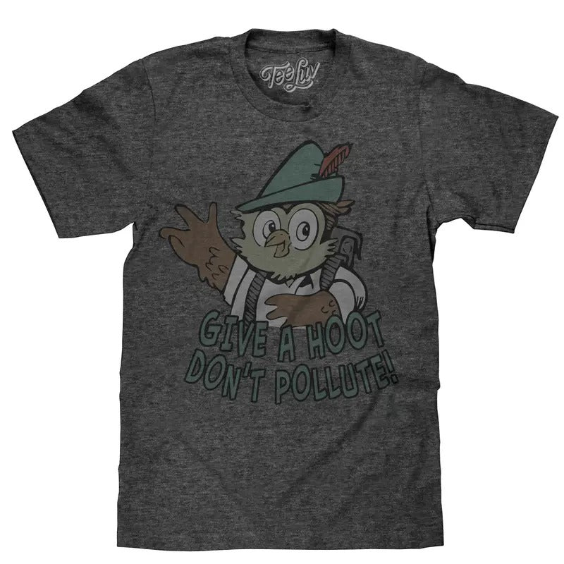 Woodsy Owl Give a Hoot Don't Pollute T- Shirt - Gray Hoodie, Sweatshirt | InkThreadWorks.com