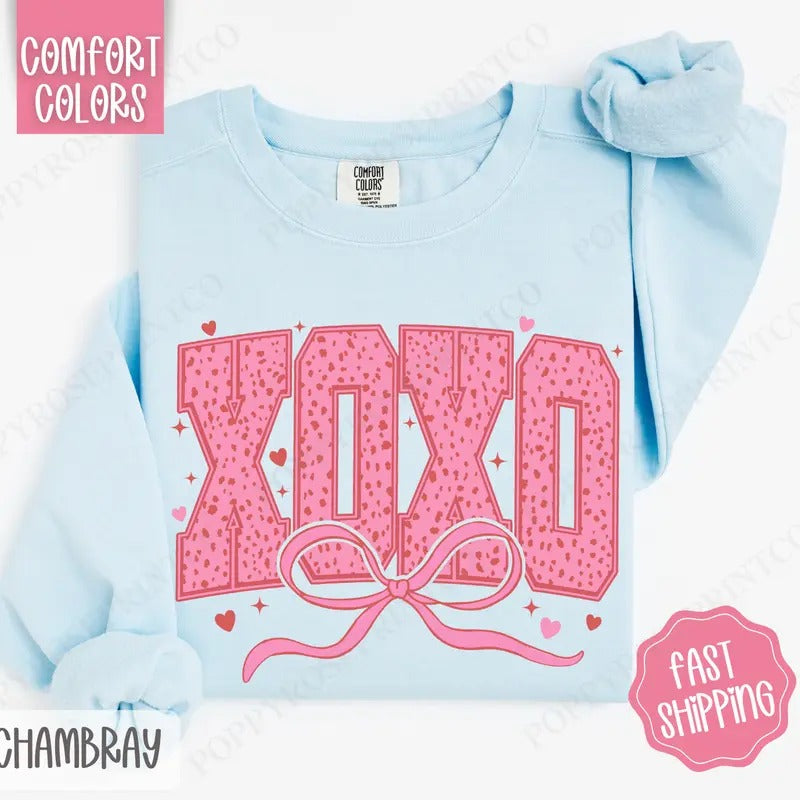 XOXO Comfort Colors Sweatshirt, Valentine's Day Women's Crewneck, Valentine Women's Sweater T-Shirts, Hoodie