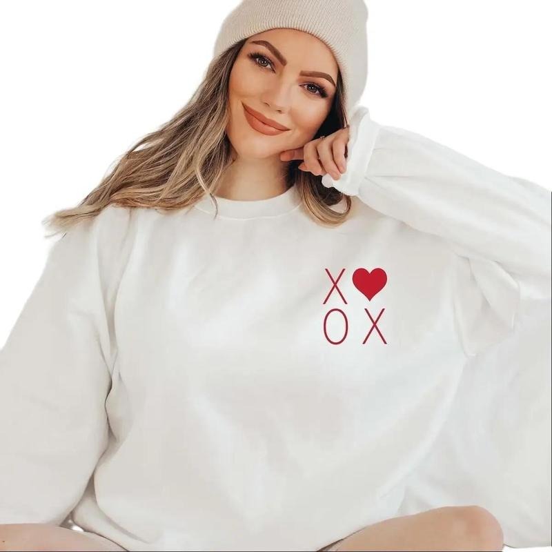 XOXO Sweatshirt, Valentine Sweatshirt, Women Love Heart Cute Crewneck For Women T-Shirts, Hoodie | InkThreadWorks.com