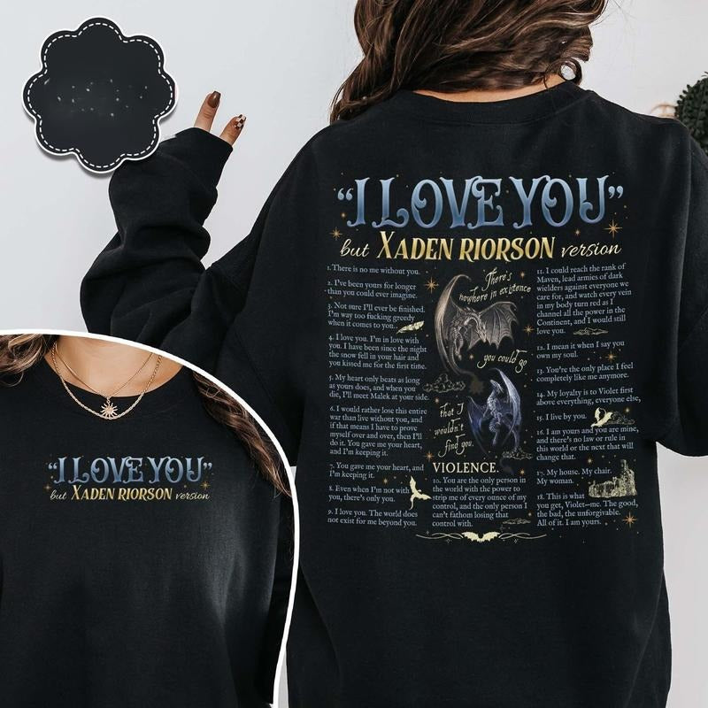 Xaden Riorson Quote Sweatshirt, I Love You In Book Quotes, Fourth Wing Book Quotes, Xaddy Shirt, Romantasy Book QKWMT Hoodie