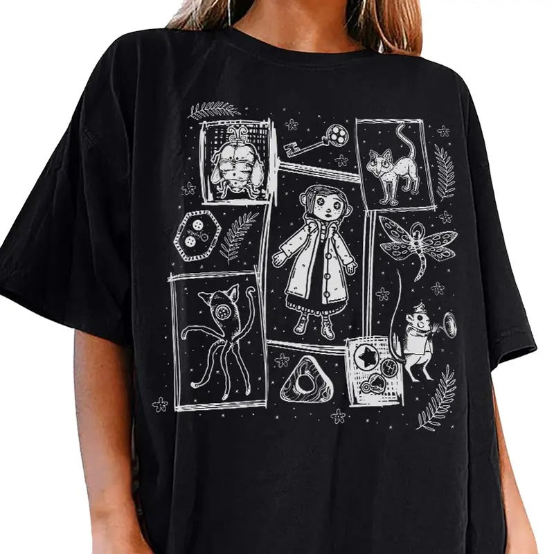 Y Coraline Dreaming Doodle T-Shirt, Horror Coraline movies, Horror Character Shirt, Halloween Crewneck Sweatshirt