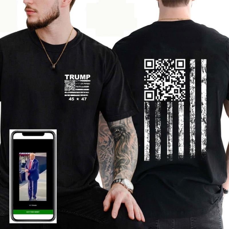 YMCA Troll 45 - 47 Flag QR Shirt, Trump QR Shirt, Funny Tee, Funny Flag, Unisex Cotton Menswear, Fashion Men's Top for Daily Wear