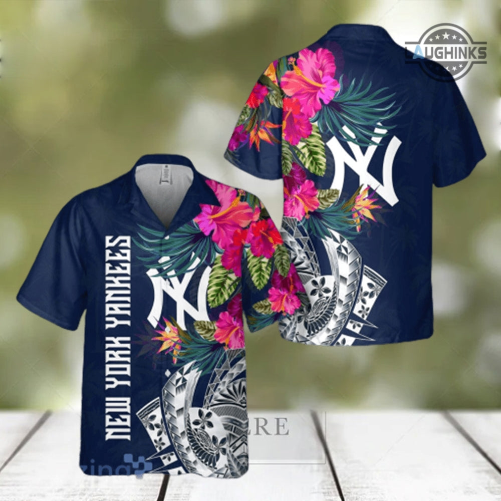 Yankees Hawaiian Shirt And Shorts Flowers New York Yankees Baseball Button Up Shirt Yankees Clubhouse Uniform Aloha Summer Floral Beach Shirts
