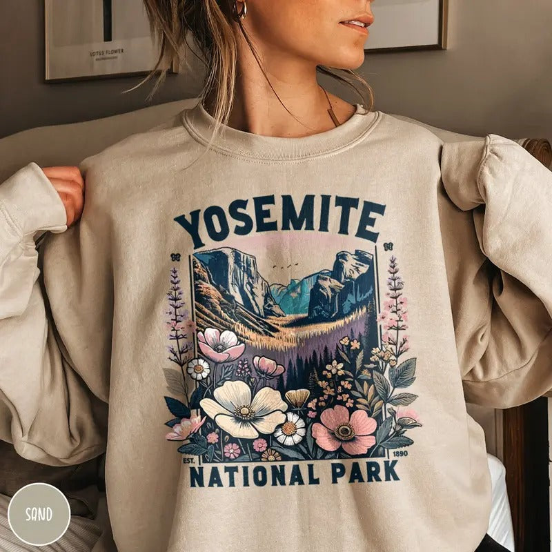 Yosemite Sweatshirt Yosemite National Park Sweater Yosemite Wildflower Sweatshirt Yosemite Crewneck Granola Girl...