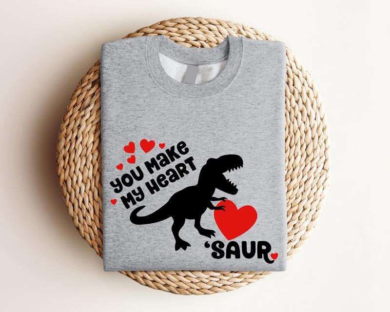 You Make My Heart Saur Shirt, Valentine's Day Gift T-Shirt, Cute Dinosaur Tee, Heart Valentine Shirt. Hoodie, Sweatshirt