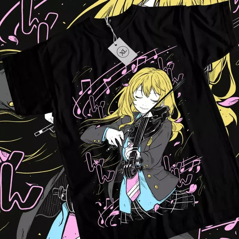 Your Lie In April Anime T-Shirt & Sweatshirt, Kaori Miyazono With Violin Graphic Tee, Anime Manga Lover Gifts Ball Cotton
