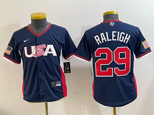Youth USA Baseball #29 Cal Raleigh Navy 2026 World Baseball Classic Stadium