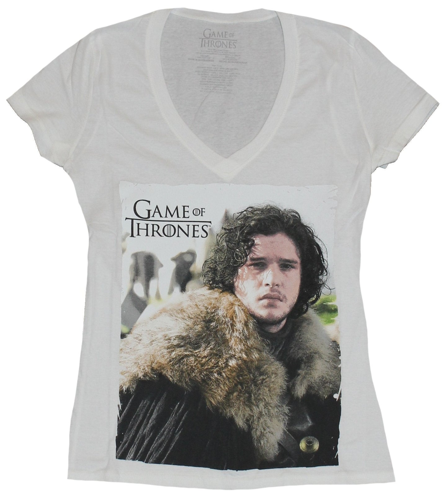Game of Thrones Girls Juniors V-Neck T-Shirt - Jon Snow Full Color Photo
