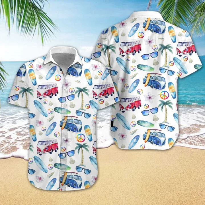 Adorable Hippie Car Beach Design Trendy Hawaiian Shirt