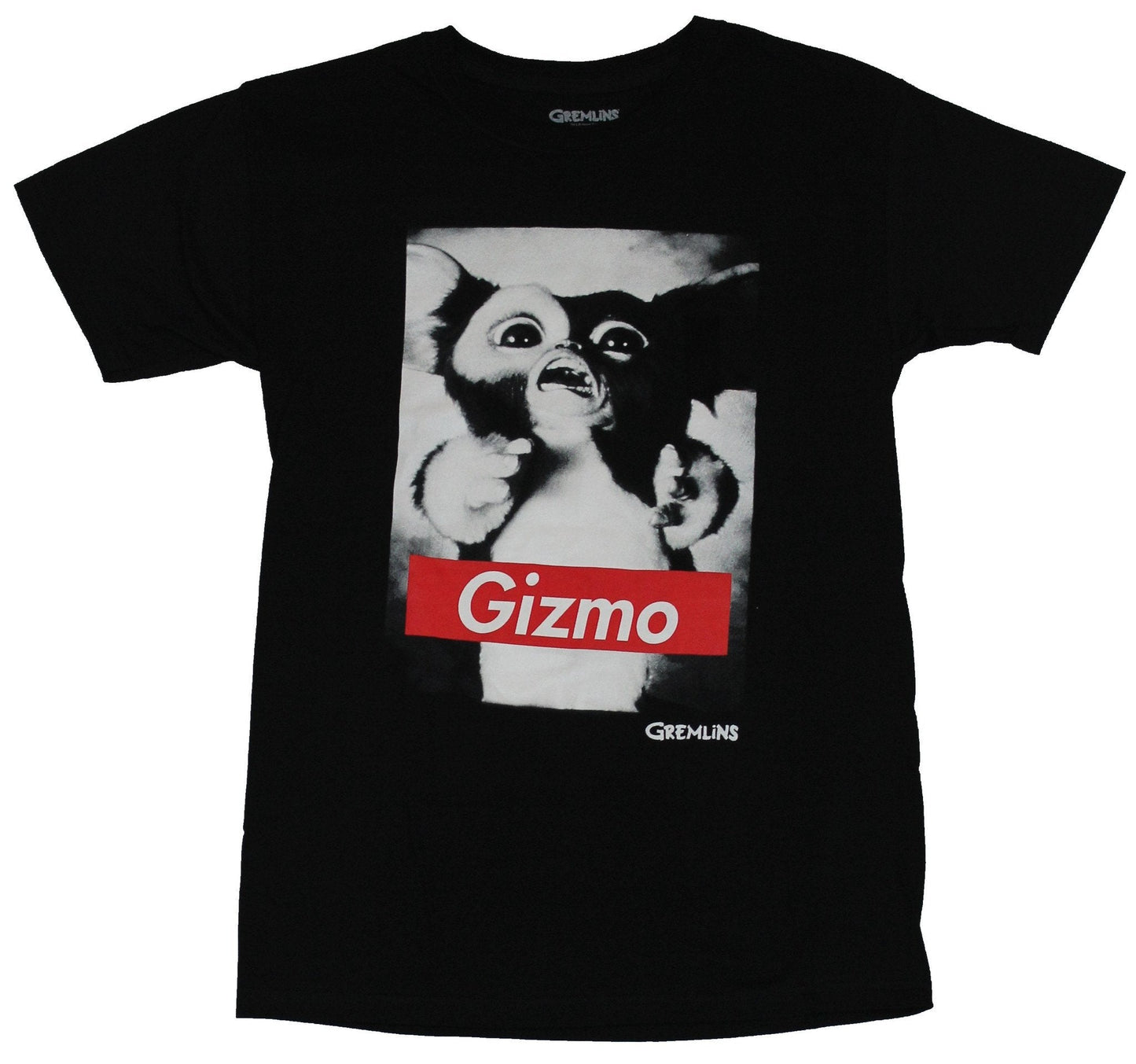 Gremlins Mens T-Shirt - Black and White Gizmo Photo W/ Red Name Bar