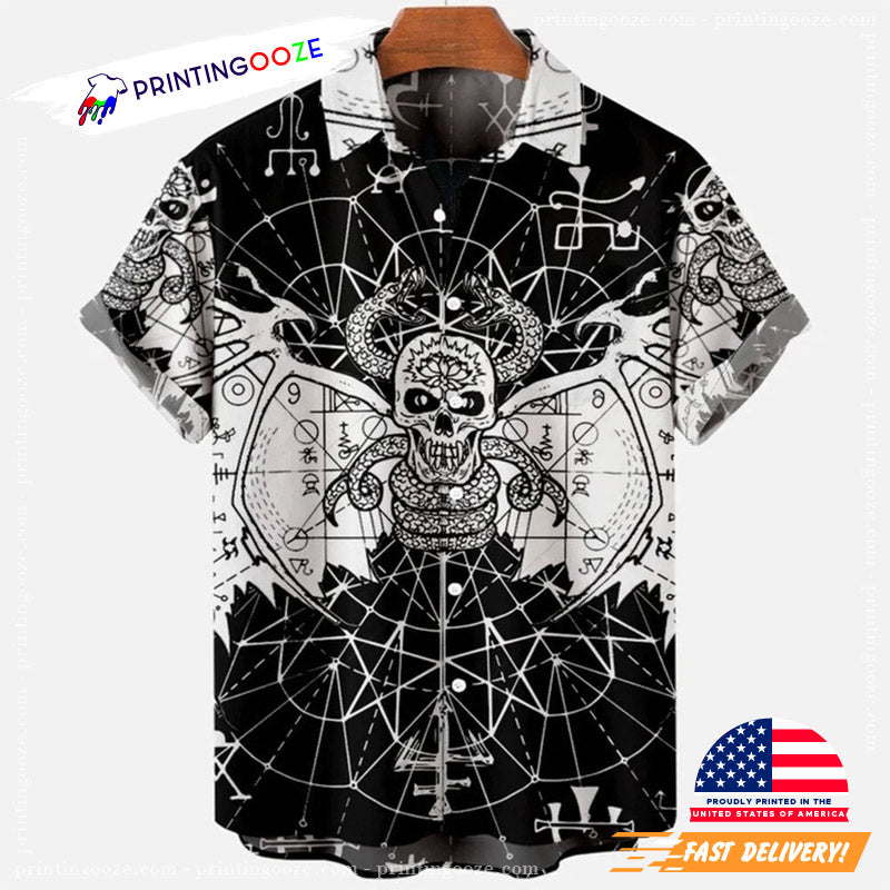 Black And White Halloween Devil Printed Halloween Hawaiian Shirt