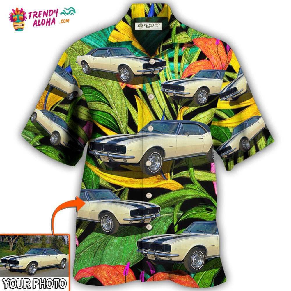 Car Camaro Car Classic Style Tropical Flower Custom Photo Hawaiian Shirt - Trendy Aloha