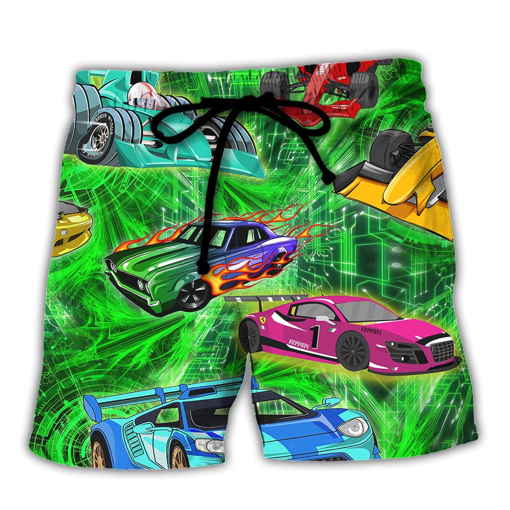 Car Color Love Green Trendy Aloha Hawaiian Beach Shorts