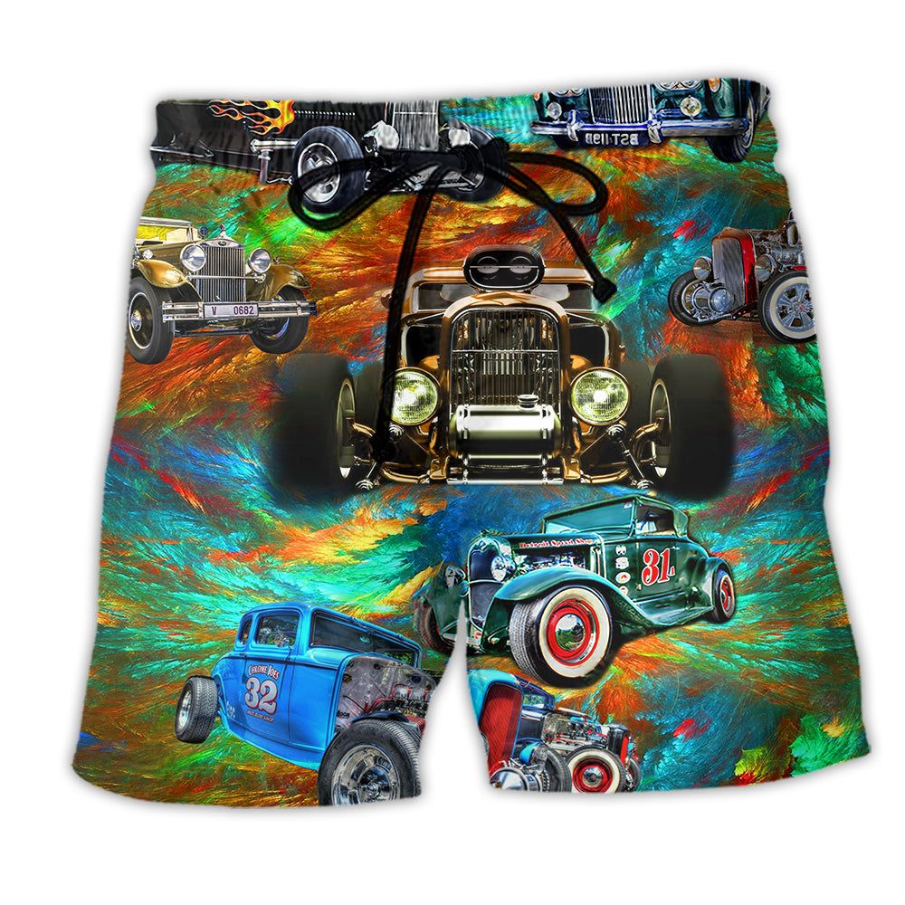 Car How To Ride A Hot Rod Trendy Aloha Hawaiian Beach Shorts
