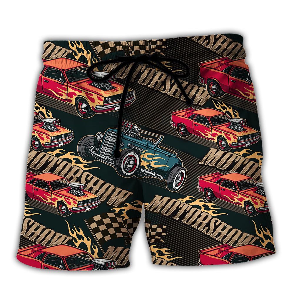 Car Racing Motorshow Fire Trendy Aloha Hawaiian Beach Shorts