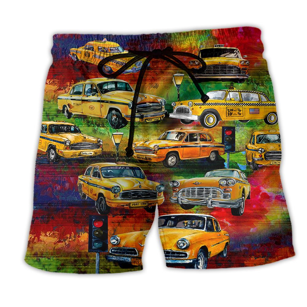 Car Yellow Vintage Night Trendy Aloha Hawaiian Beach Shorts