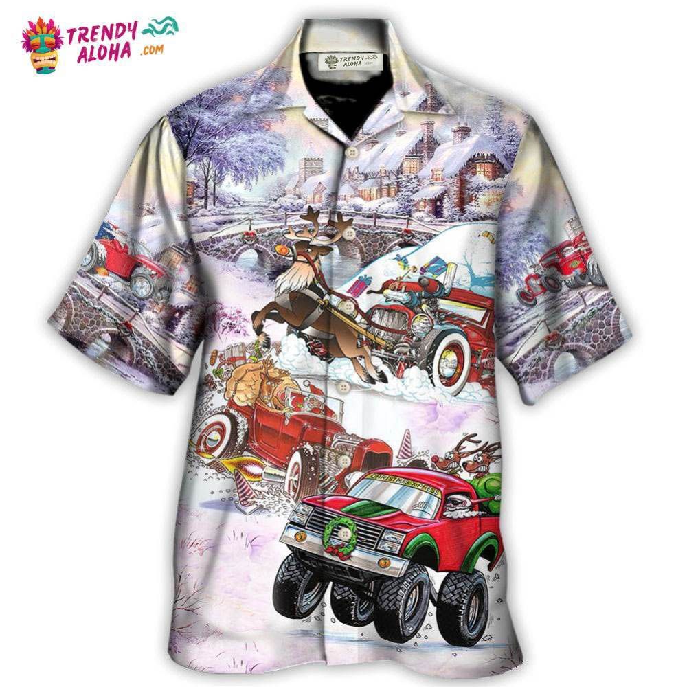 Christmas Car Run Xmas Hohoho Hawaiian Shirt - Trendy Aloha