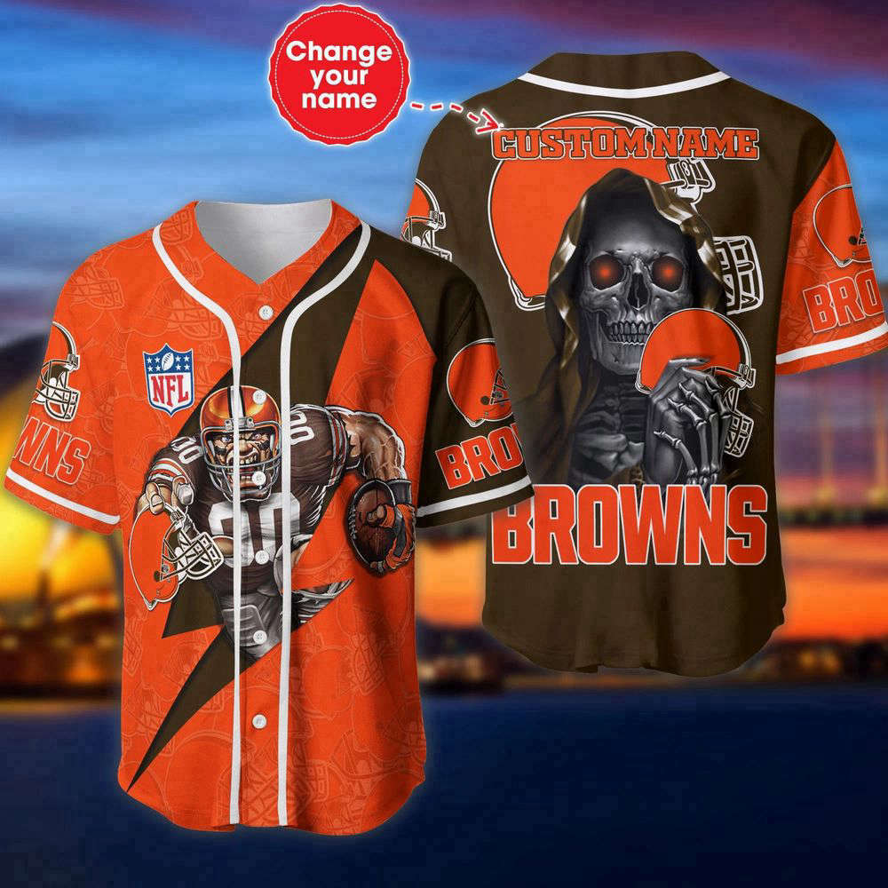 Cleveland Browns Baseball Jersey Shirt Skull Custom Name, Gift For Men Women - Aopprinter
