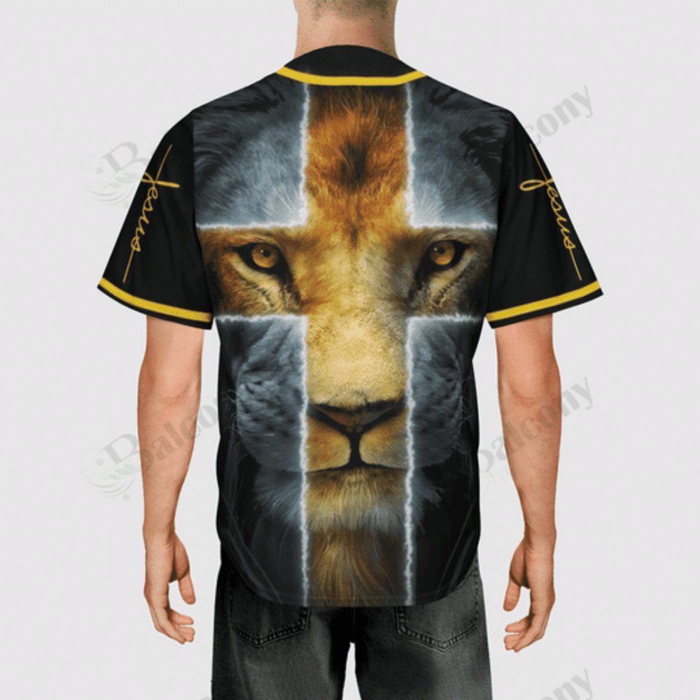 Colorful Lion Cross Jesus Saves Baseball Jersey Adult Unisex S-5XL Sizes