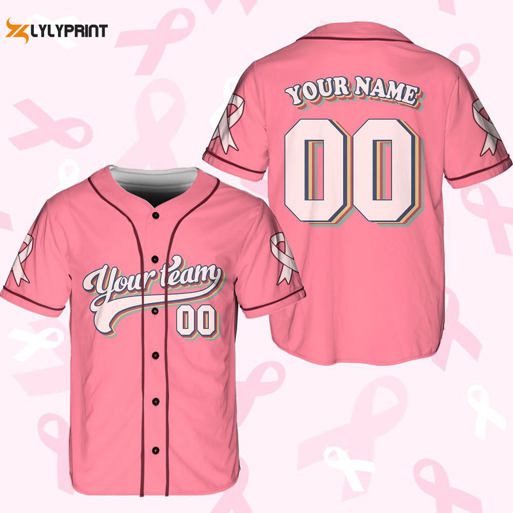 Custom Breast Cancer Awareness Team Name And Number Baseball Jersey, Personalized - lylyprint.com