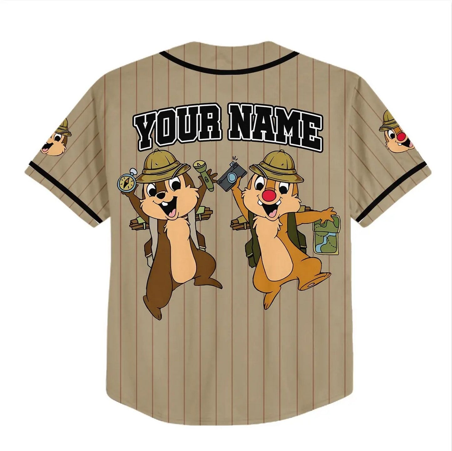 Custom Name And Number Disney Chip And Dale Striped Light Brown Baseball Jersey