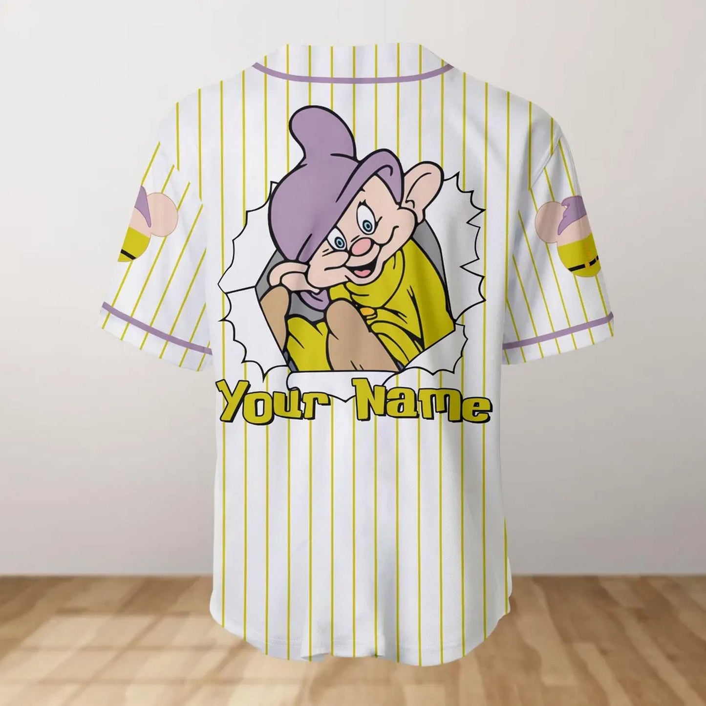 Custom Name And Number Disney Dopey Green Striped White Baseball Jersey