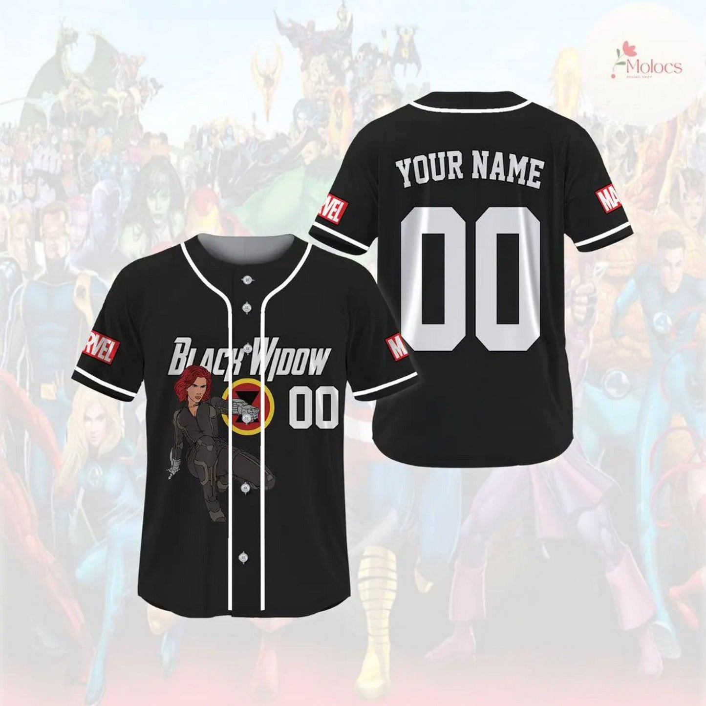 Custom Name And Number Disney Marvel Avengers Black Widow Black Baseball Jersey