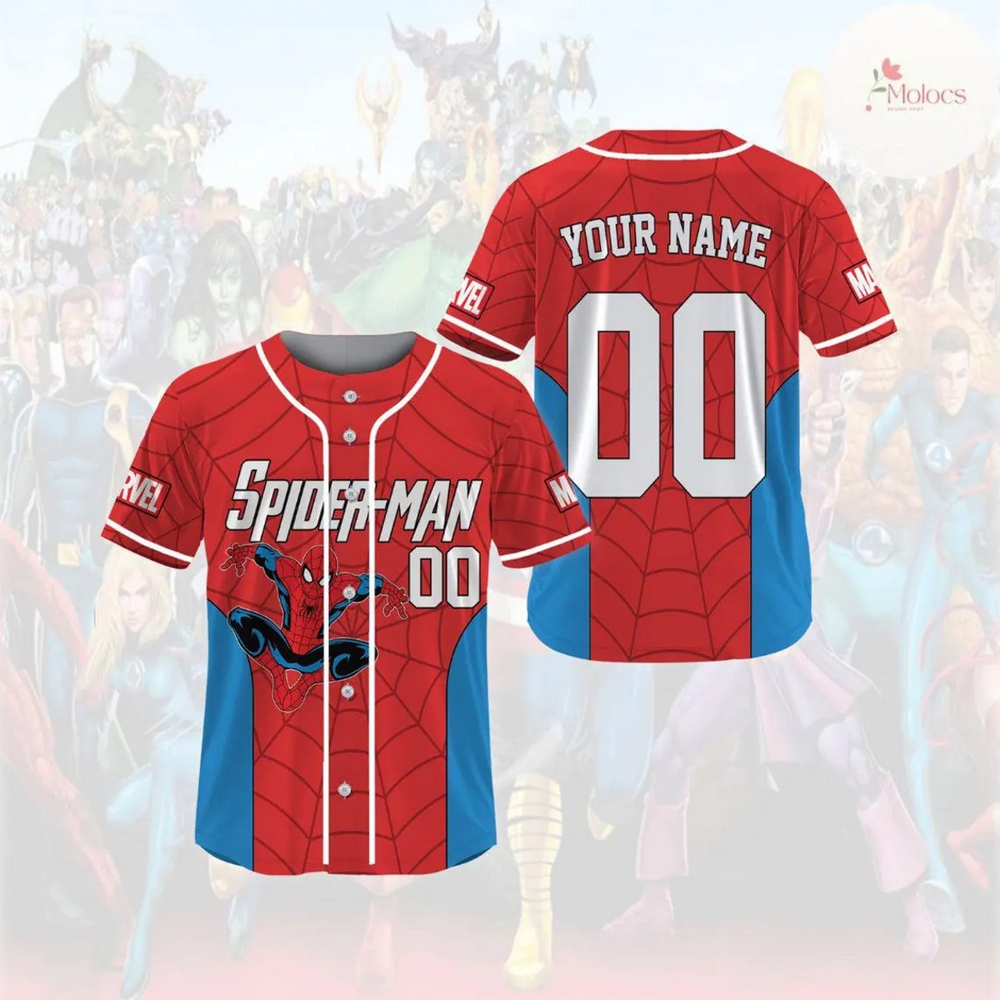Custom Name And Number Disney Marvel Avengers Spiderman Red Baseball Jersey