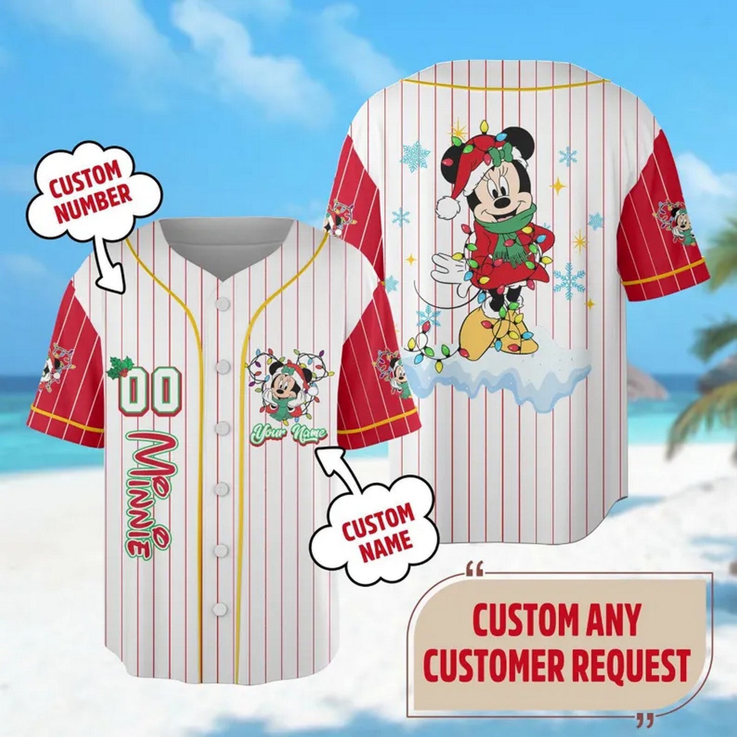 Custom Name And Number Disney Mickey Mouse Christmas Baseball Jersey