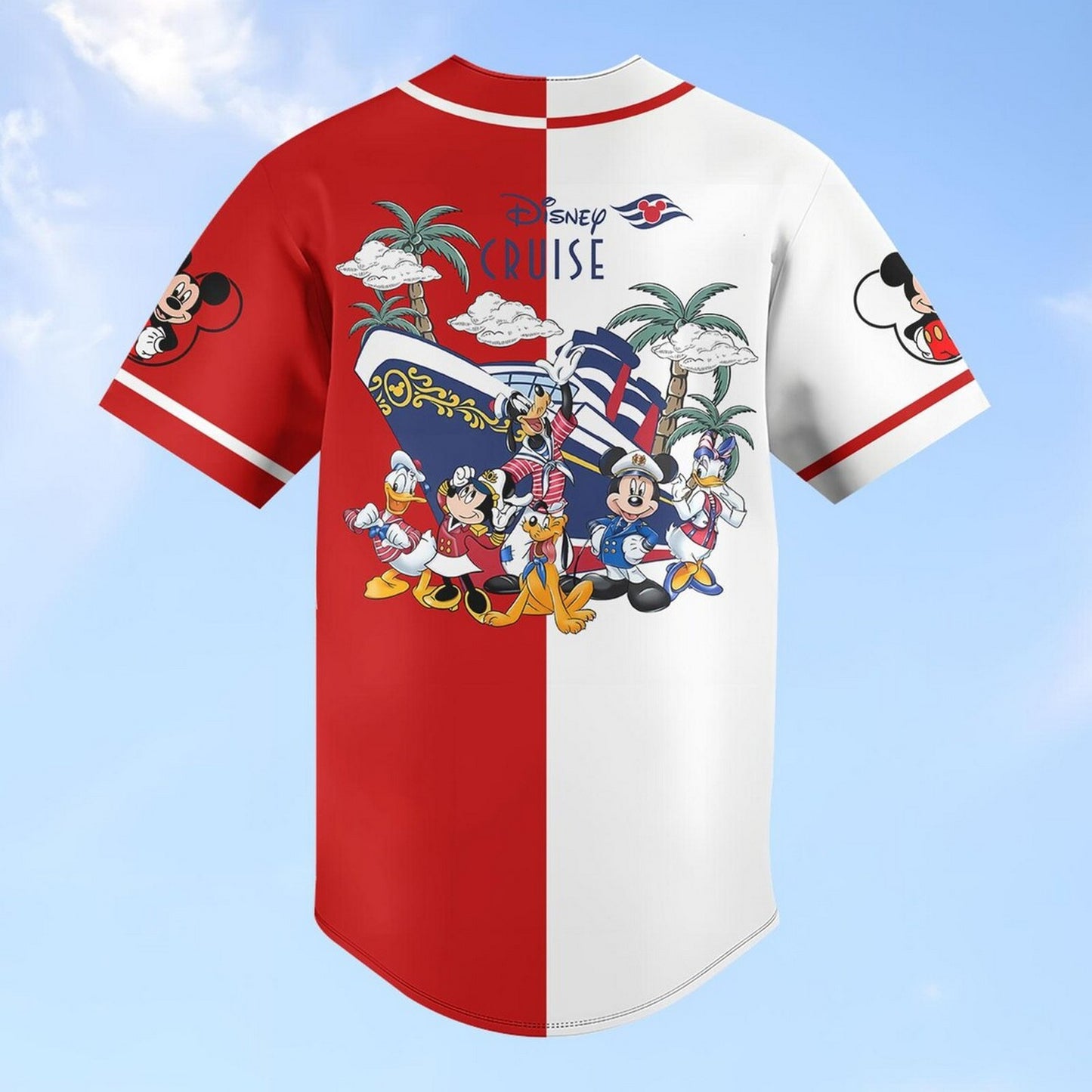 Custom Name And Number Disney Mickey Mouse Cruise Red White Baseball Jersey