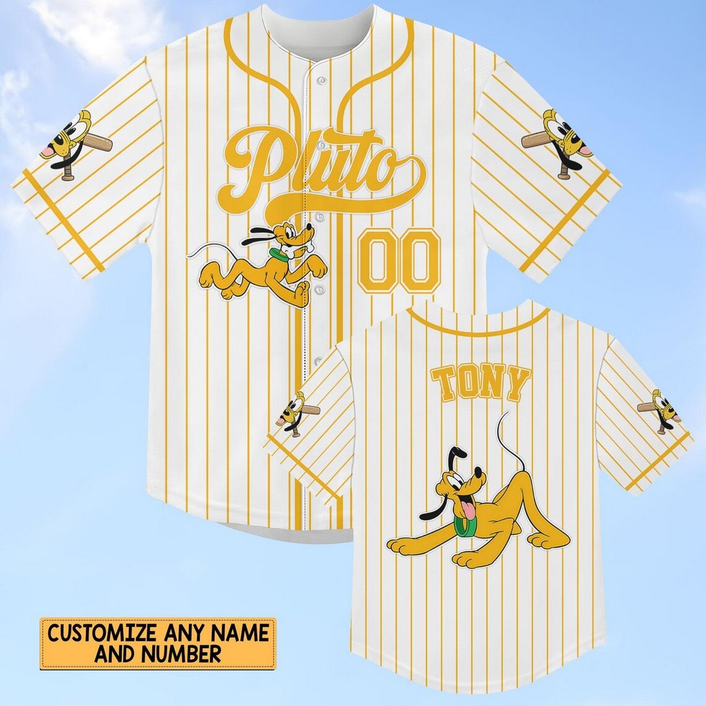 Custom Name And Number Disney Naughty Pluto Dog White Baseball Jersey