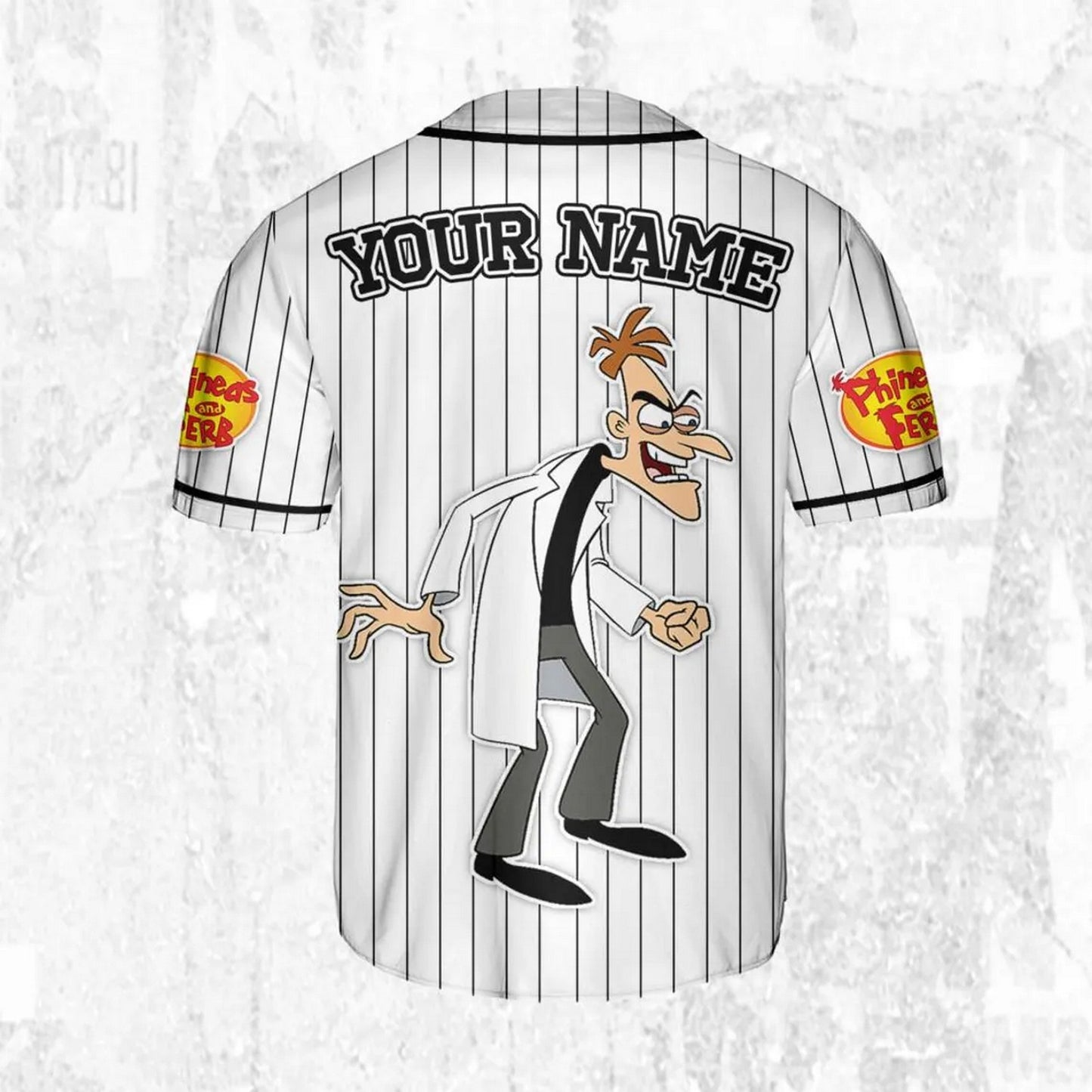 Custom Name And Number Disney Phineas And Ferb Dr.heinz Doofenshmirtz Striped White Baseball Jersey