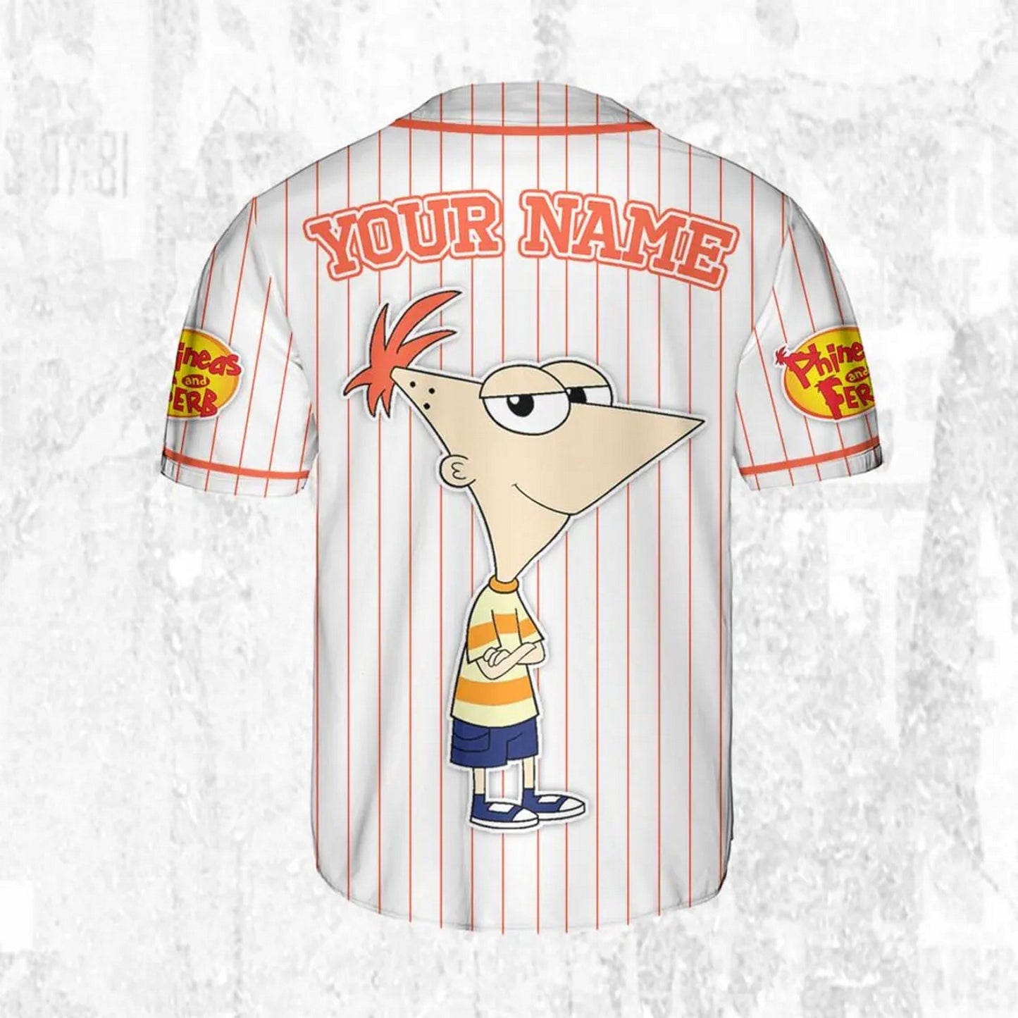 Custom Name And Number Disney Phineas And Ferb Phineas Striped White Baseball Jersey