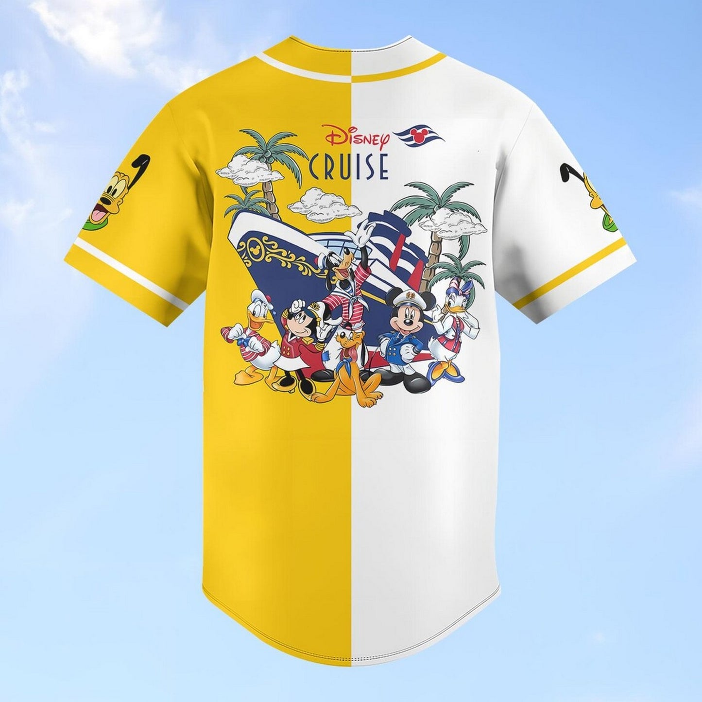 Custom Name And Number Disney Pluto Cruise Yellow White Baseball Jersey