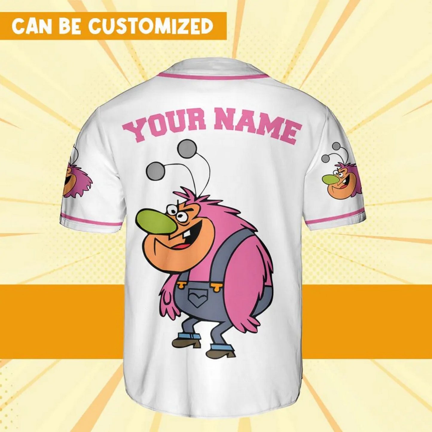 Custom Name And Number Disney Powerpuff Girls Fuzzy Lumpkins Simple White Baseball Jersey