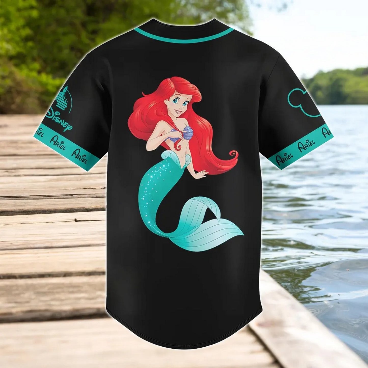 Custom Name And Number Disney Princess Ariel Little Mermaid Black Baseball Jersey