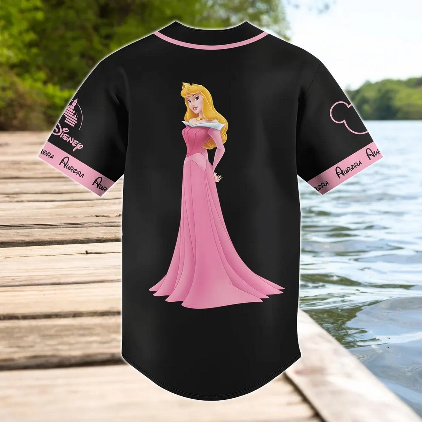 Custom Name And Number Disney Princess Aurora Sleeping Beauty Black Baseball Jersey