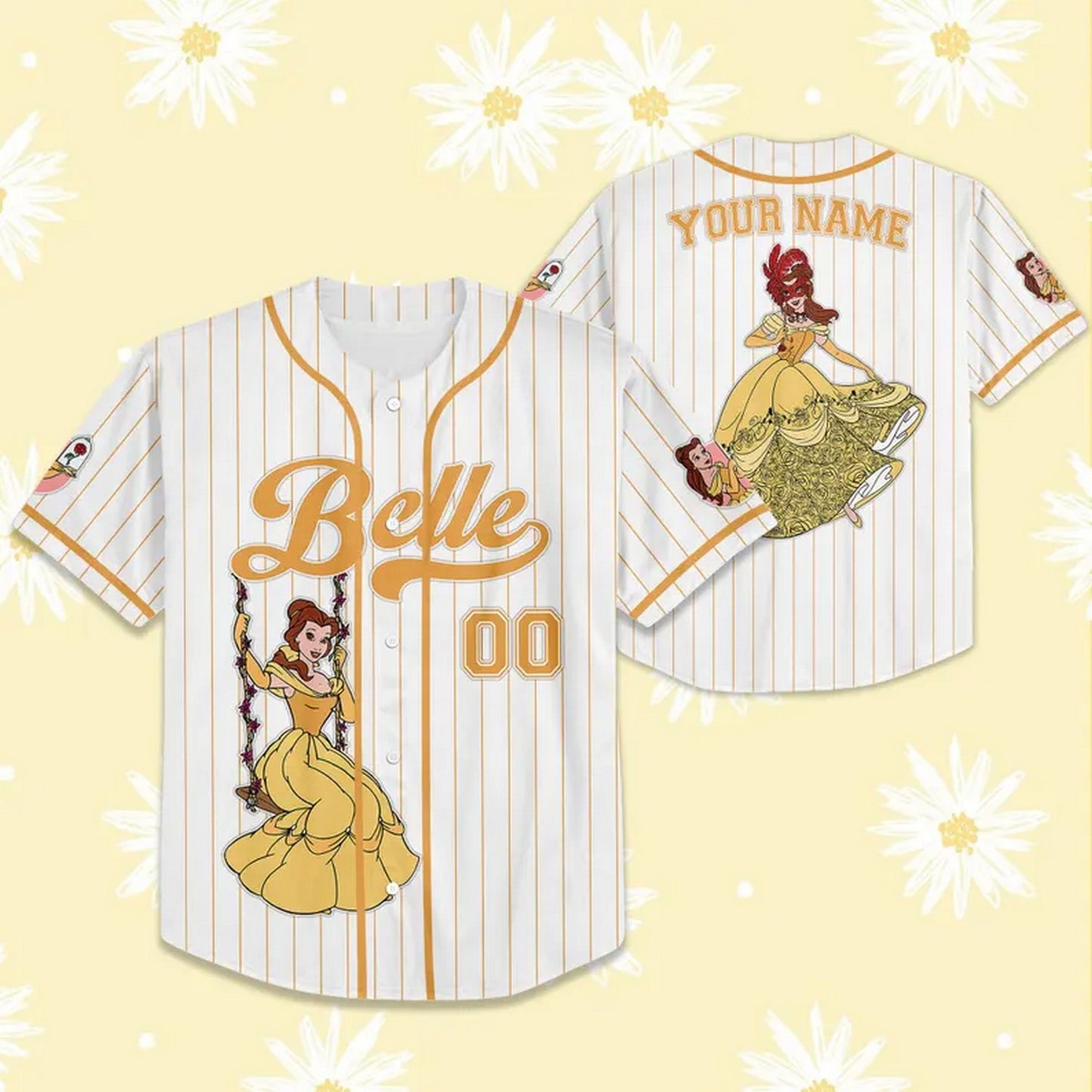 Custom Name And Number Disney Princess Belle Beauty And The Beast Dancing Dress Baseball Jersey