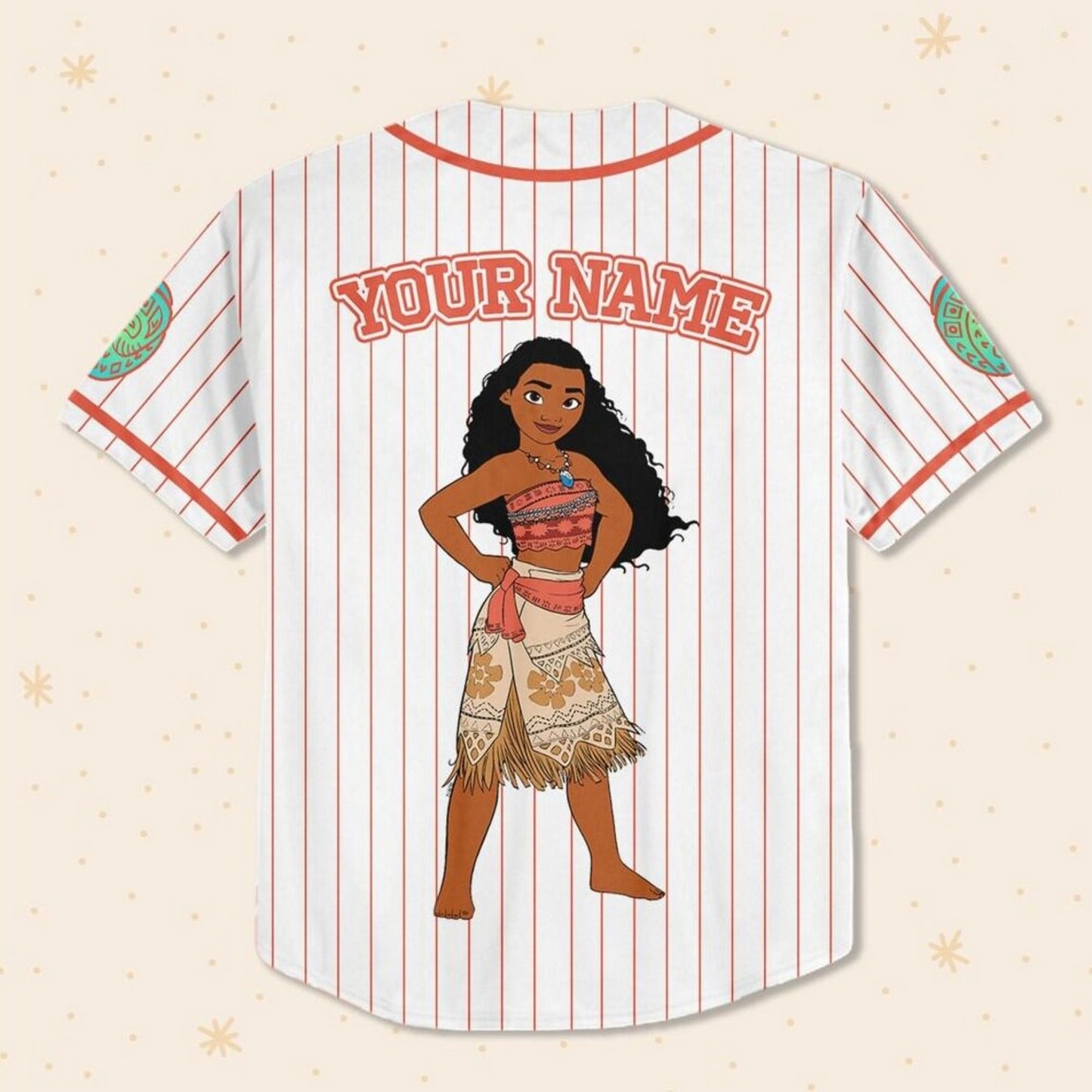 Custom Name And Number Disney Princess Moana Stripes White Baseball Jersey