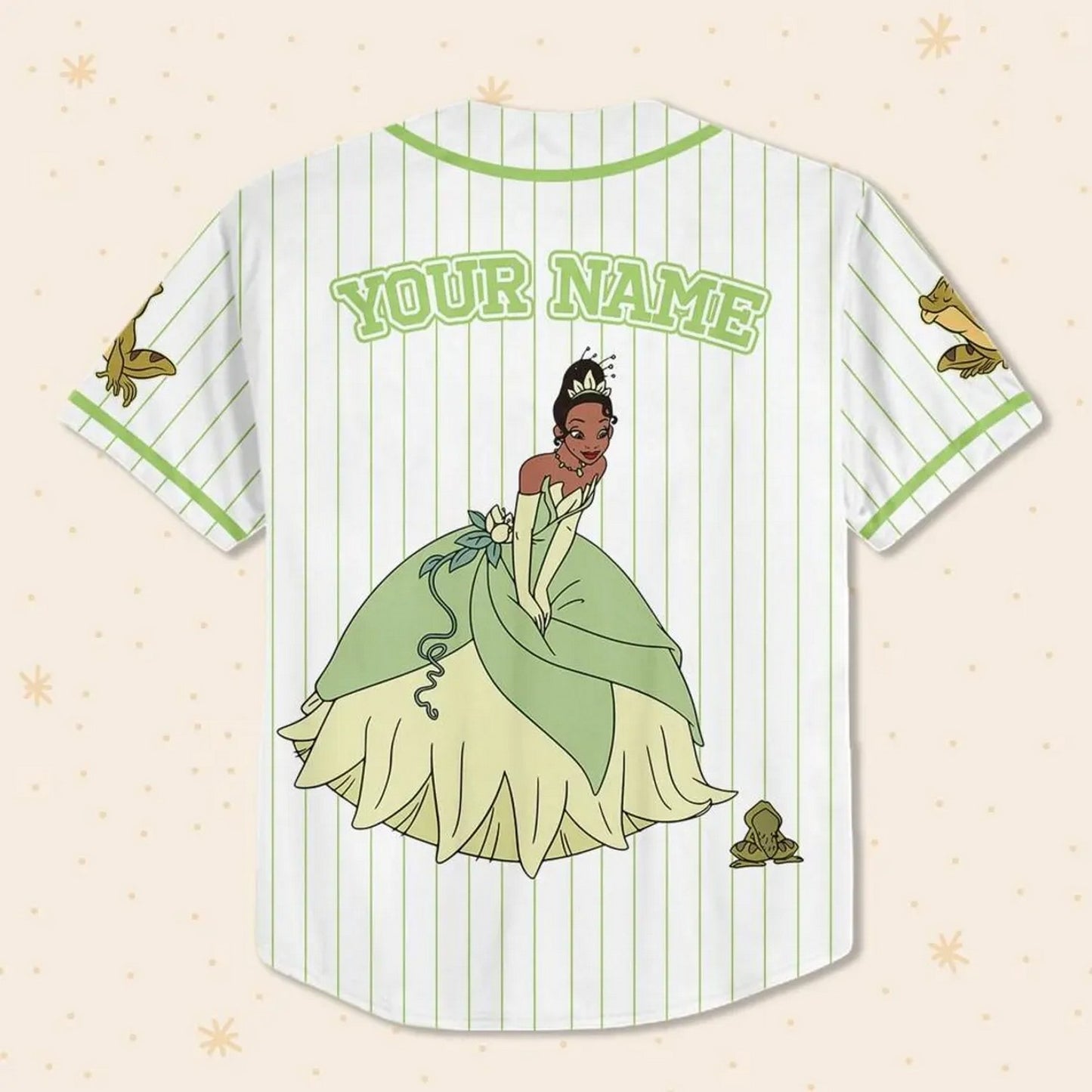 Custom Name And Number Disney Princess Tiana And The Frog White Striped Baseball Jersey