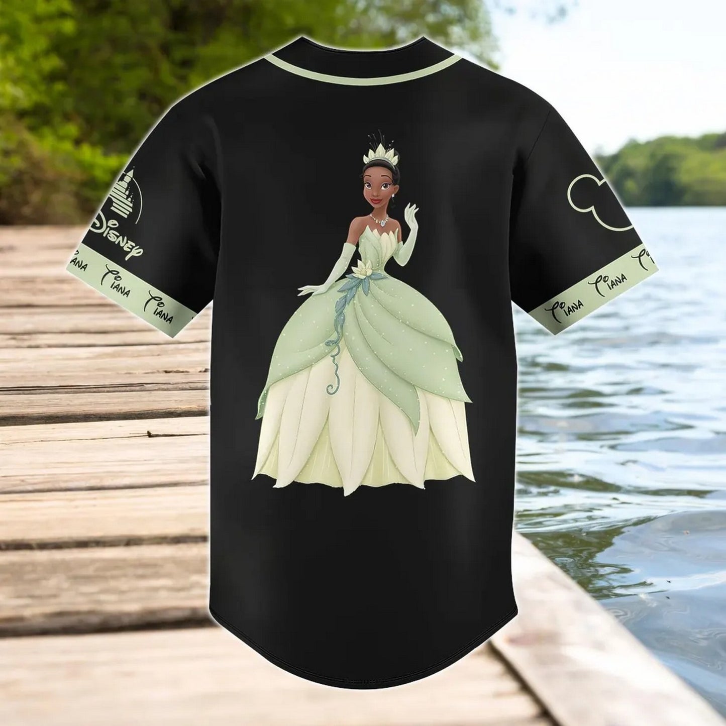 Custom Name And Number Disney Princess Tiana Black Baseball Jersey