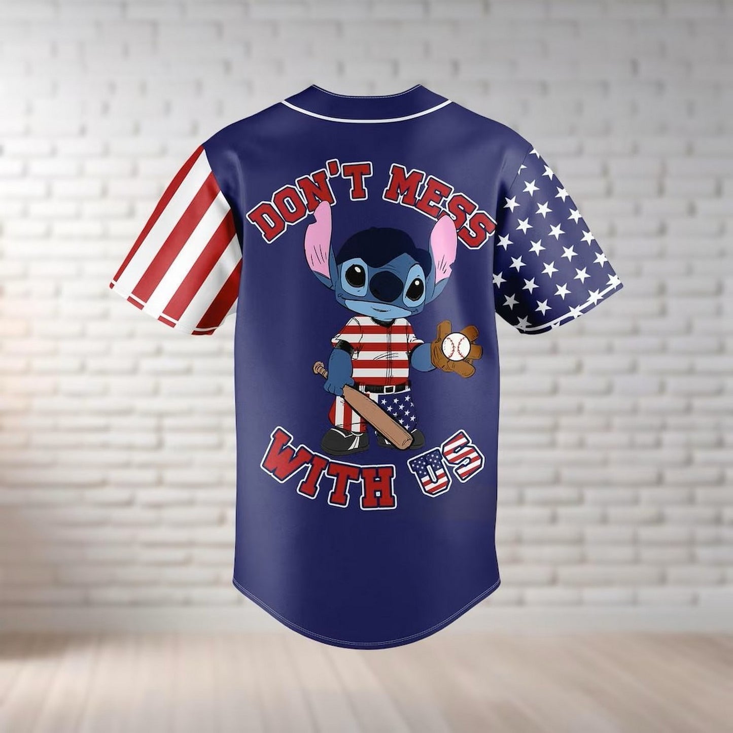 Custom Name And Number Disney Stitch 4th Of July Dark Purple Baseball Jersey