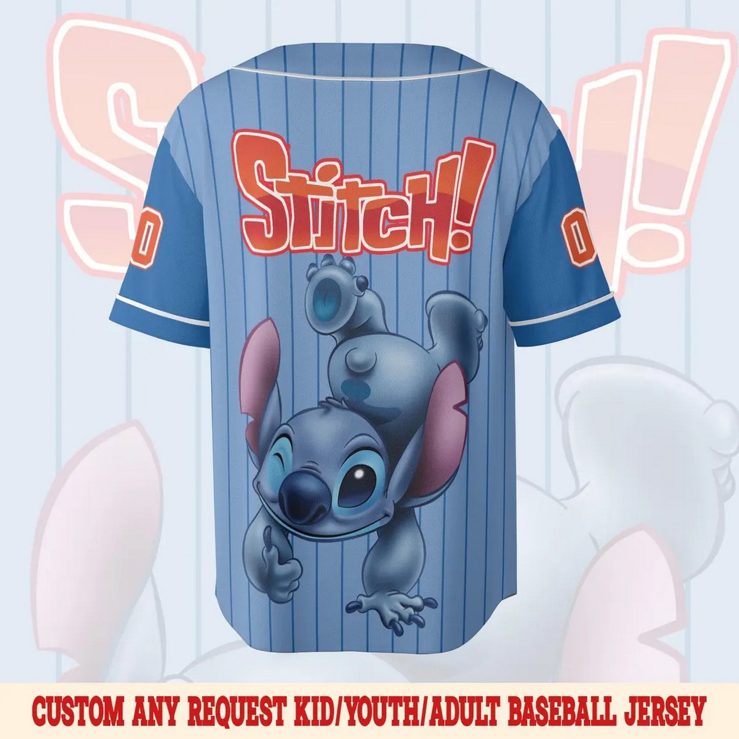 Custom Name And Number Disney Stitch Surfing Striped Blue Baseball Jersey