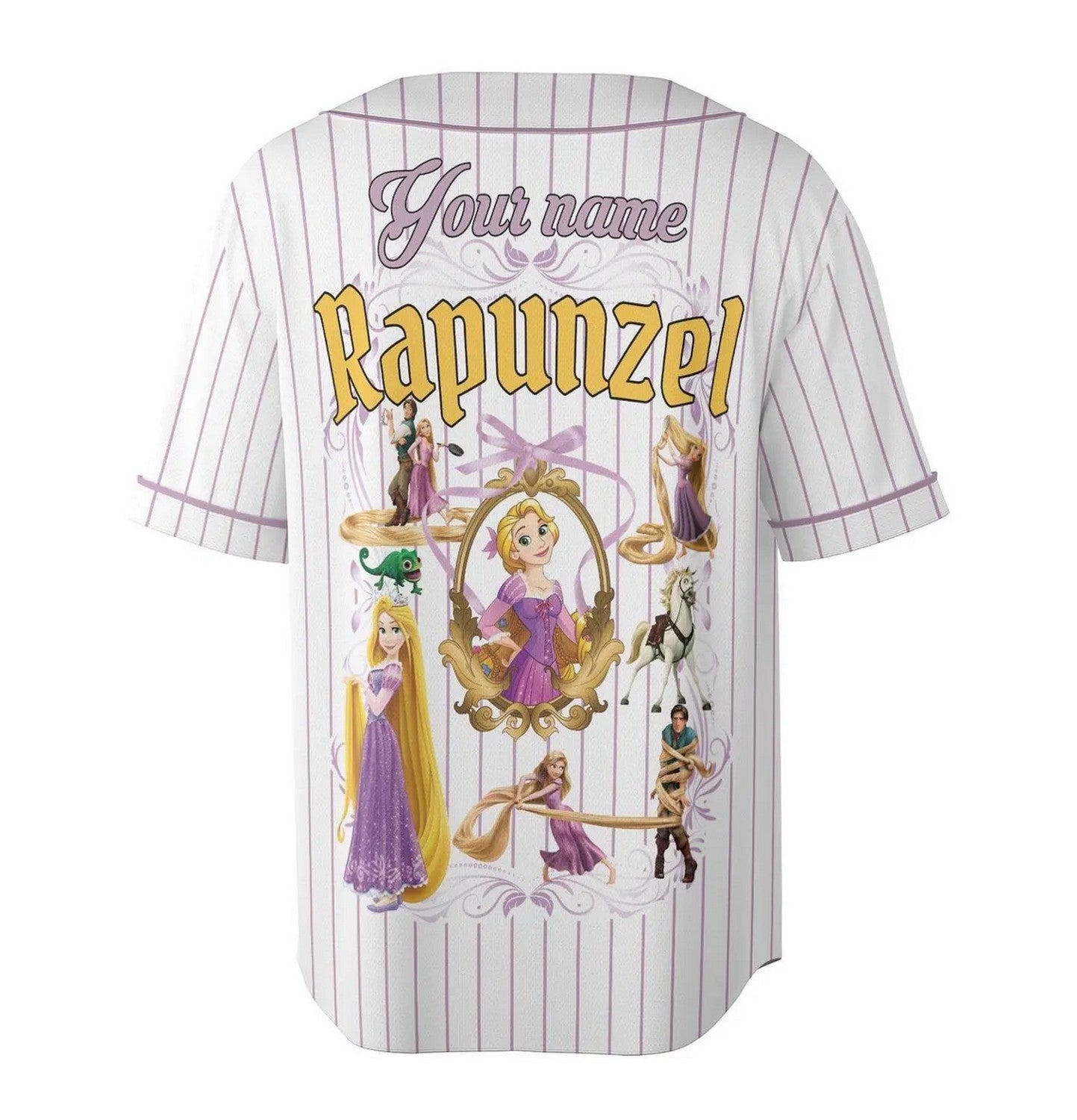 Custom Name And Number Disney Tangled Princess Rapunzel And Friends Striped White Baseball Jersey