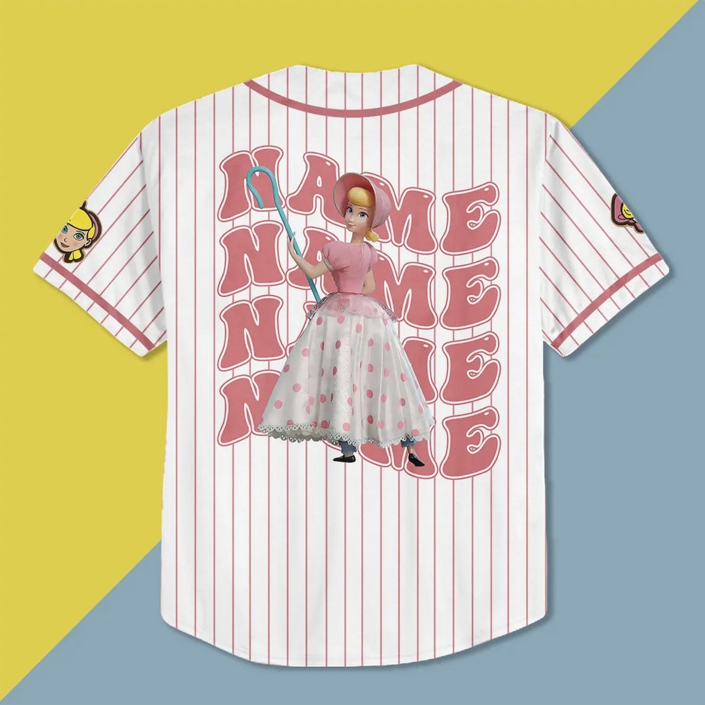 Custom Name And Number Disney Toy Story Bo Peep Striped White Baseball Jersey