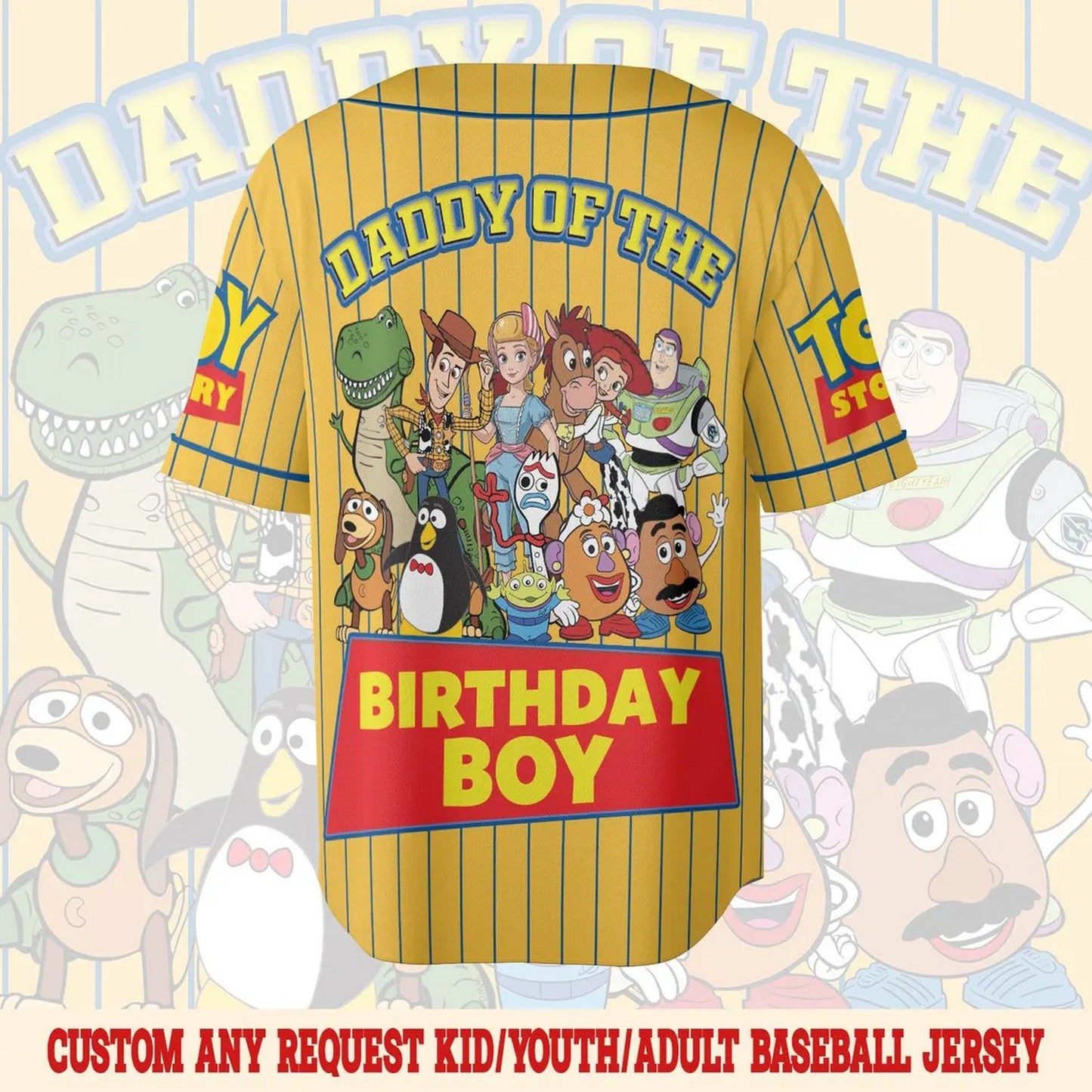Custom Name And Number Disney Toy Story Woody And Characters Striped Yellow Baseball Jersey